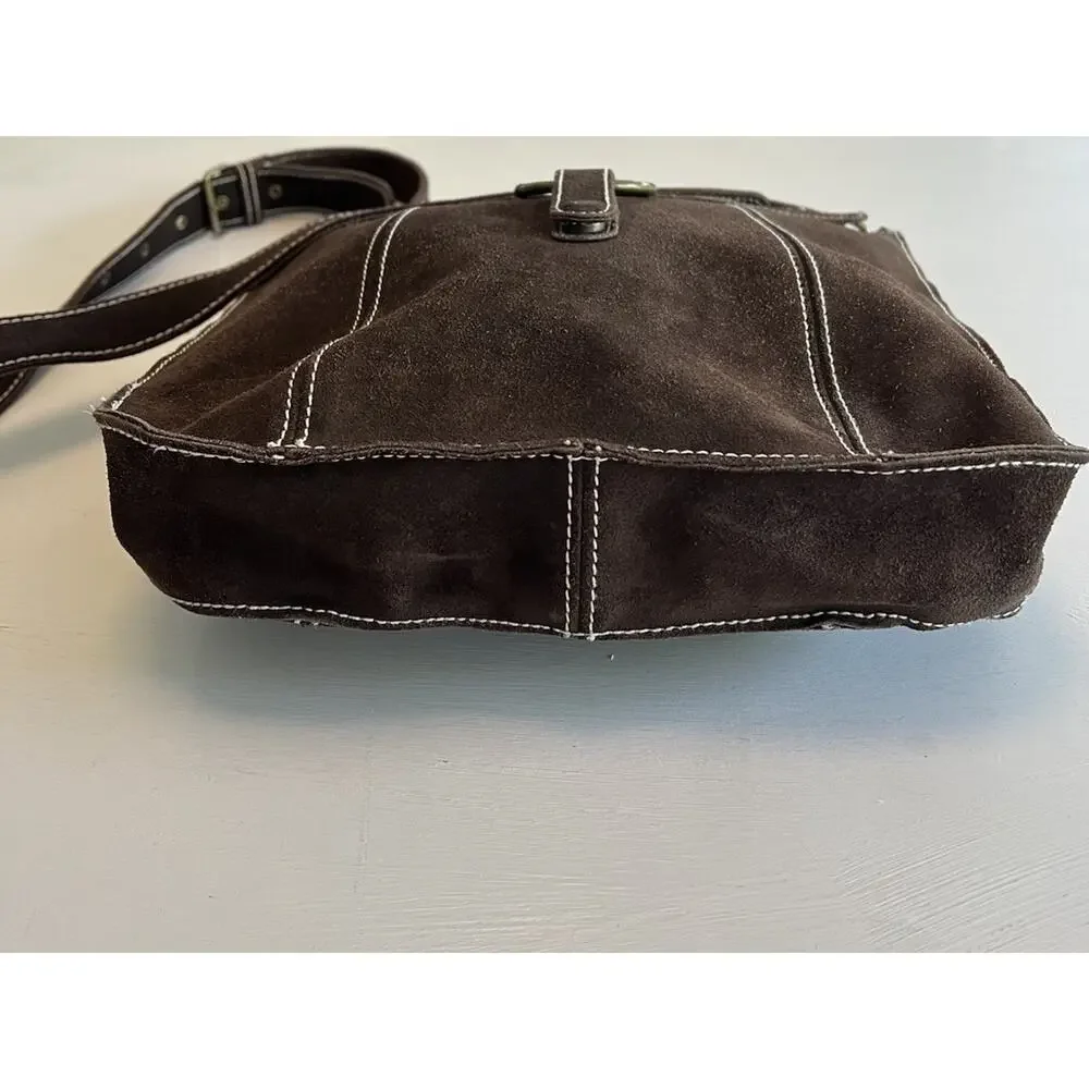 Vintage GAP Brown Suede Leather Crossbody Bag Purse Y2K Festival Boho